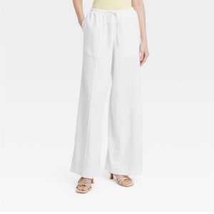 NWT Women's High-Rise Wide Leg Linen Pull-On Pants - A New Day White size L